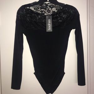 Lace Trim Long Sleeve Bodysuit